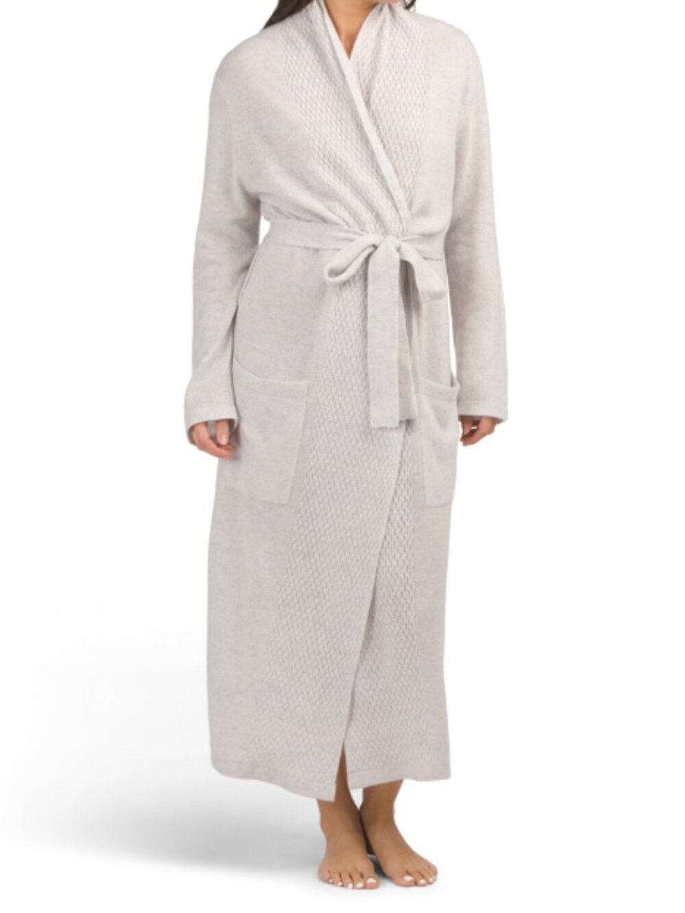 ASPEN Cashmere Long Robe With Placket Cable Detail